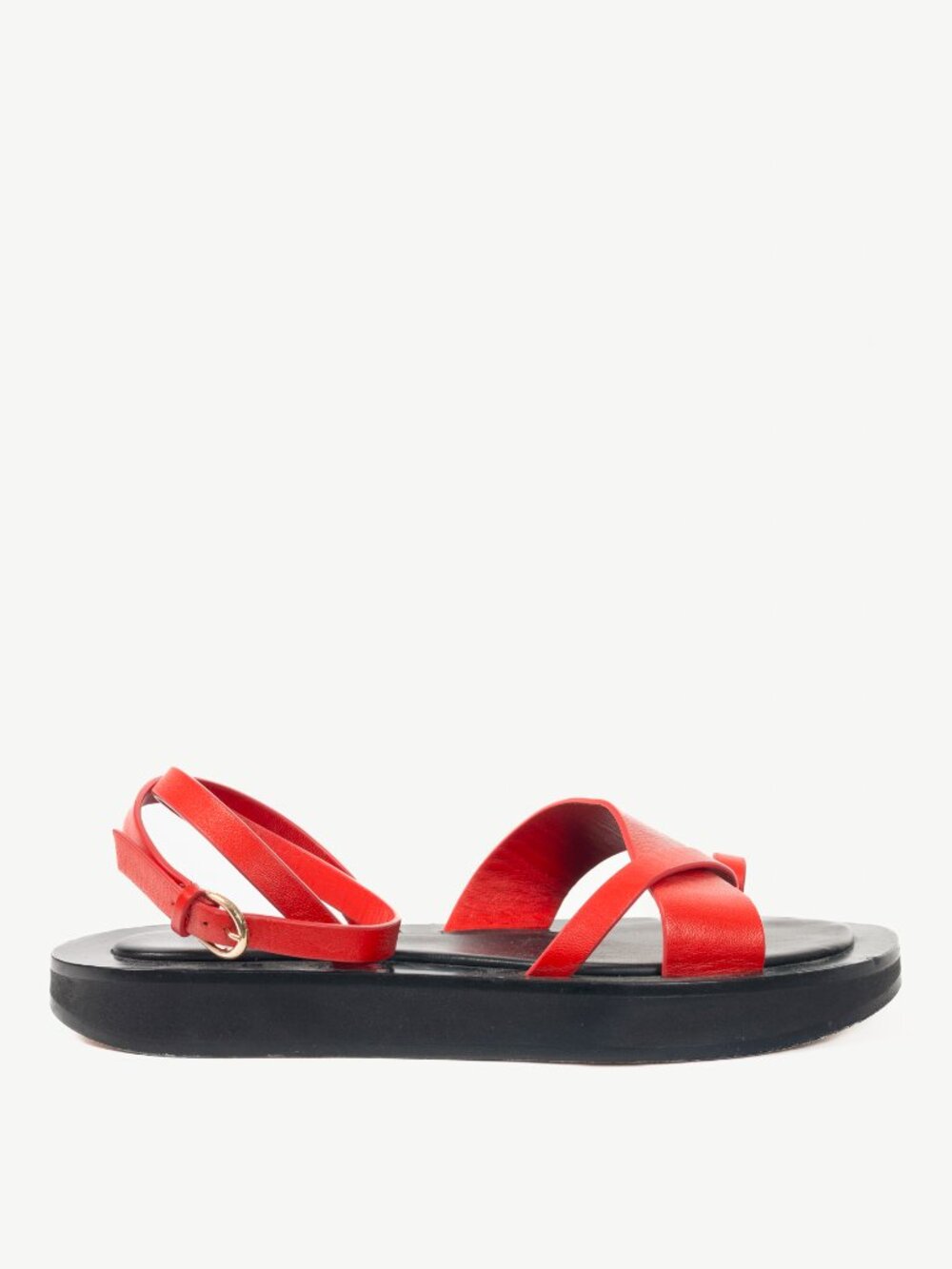 Co Red Leather Flat Platform Sandals